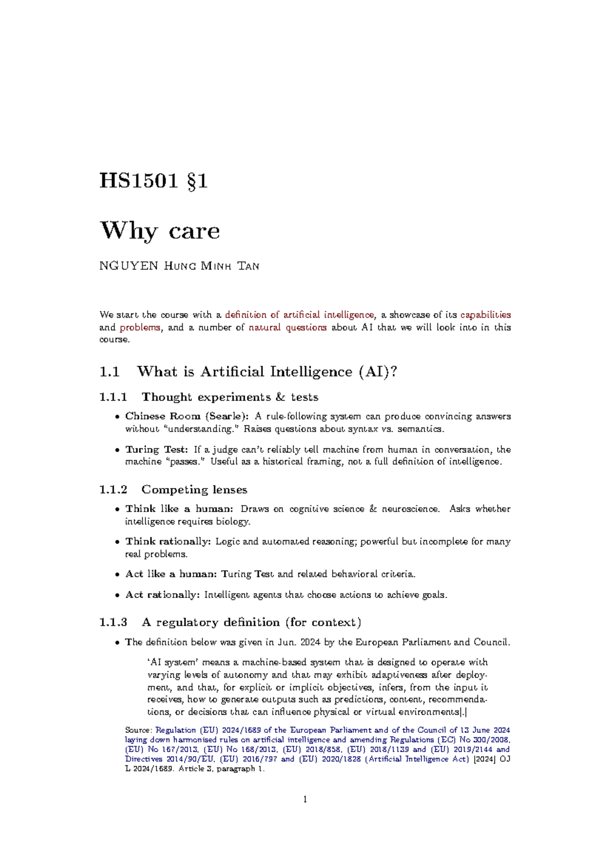 HS1501 Lecture 1 Notes: Understanding Artificial Intelligence - Studocu