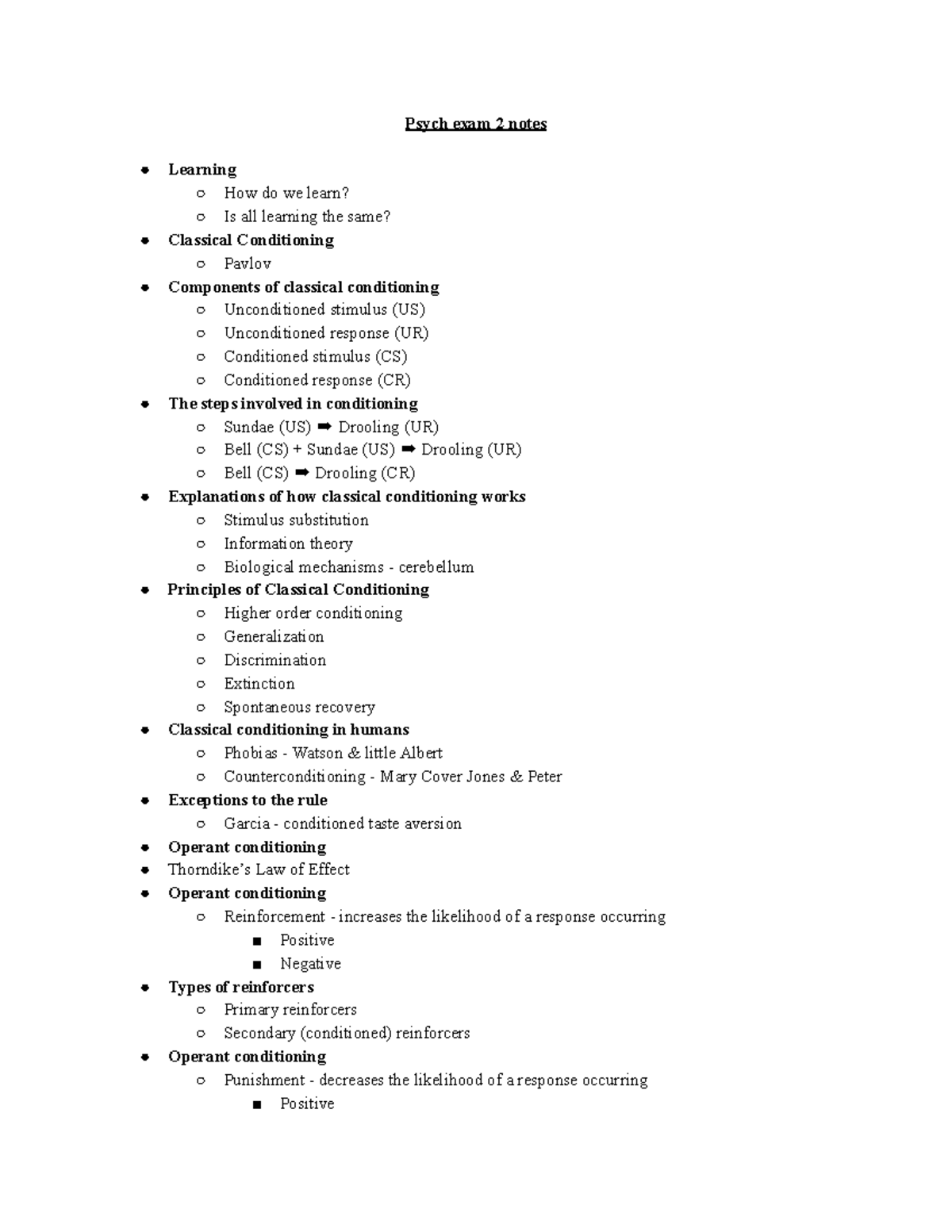 Psych 202 Exam 2 Study Guide: Key Concepts in Conditioning & Memory ...