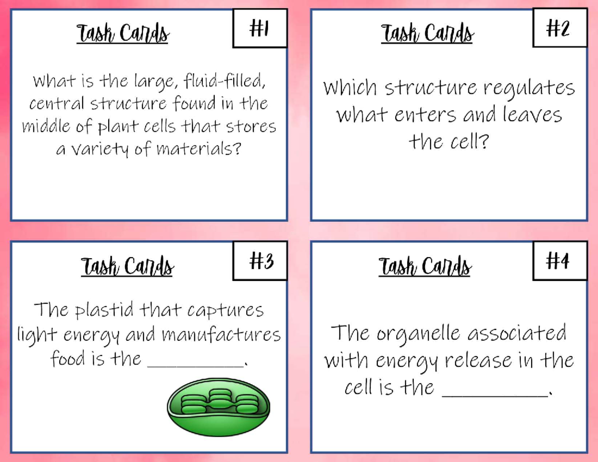 2 - Cell Structure and Functions Task Cards - 31 Qs with Answers - Studocu