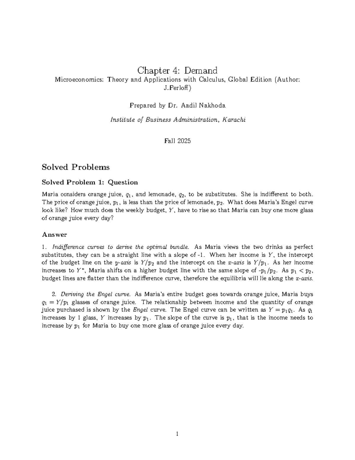 Chapter 4: Solved Problems in Microeconomics (Course Code: ECON101 ...