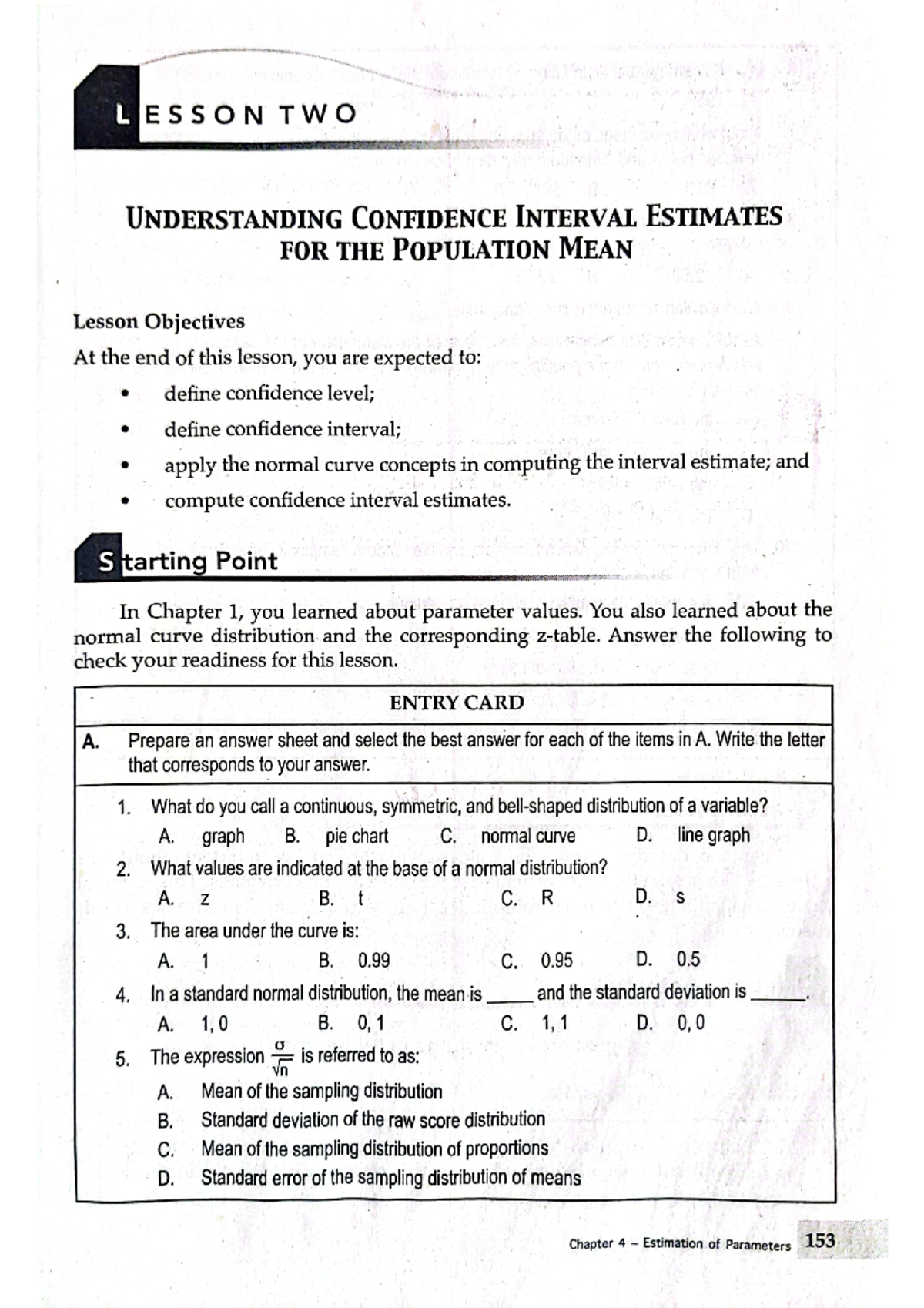 Interval Estimate of Population Mean - LESSON TWO UNDERSTANDING ...