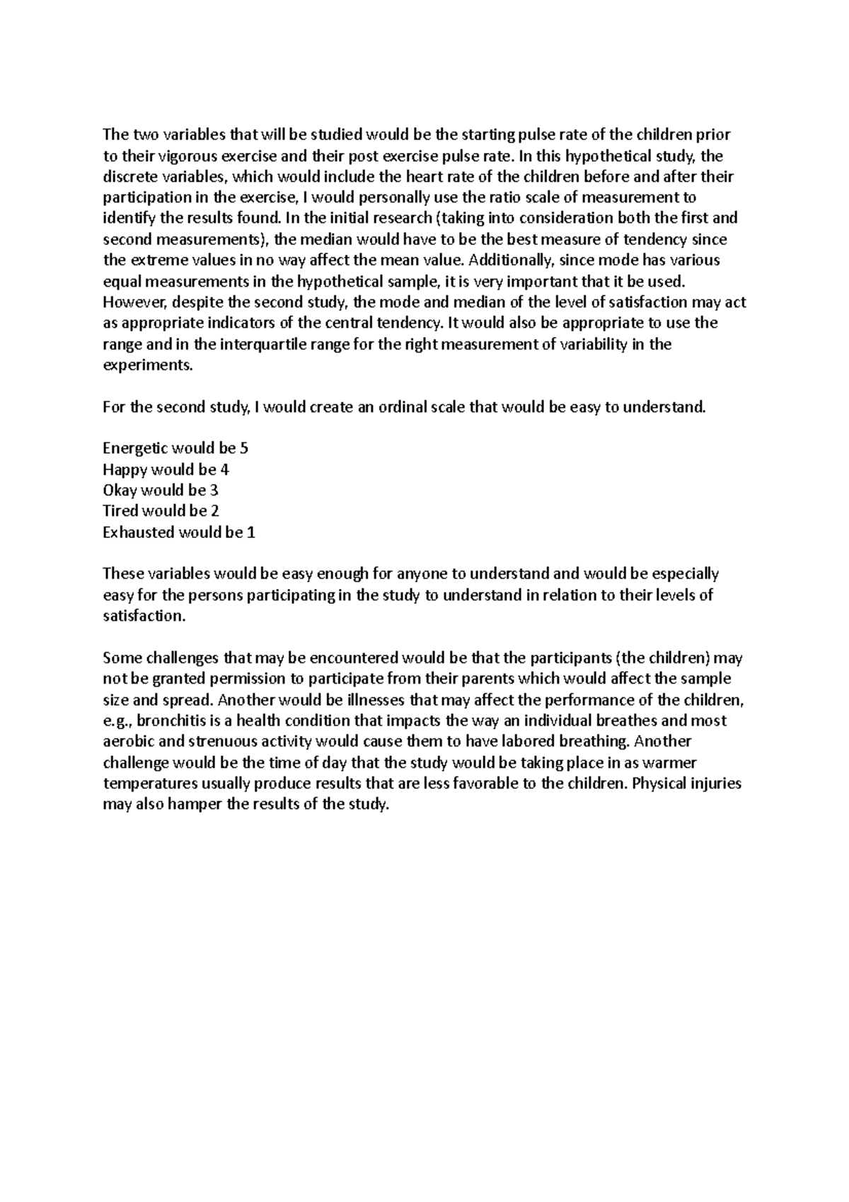 Biostatistics Discussion 2 - HS2711: Pulse Rate Study Analysis - Studocu