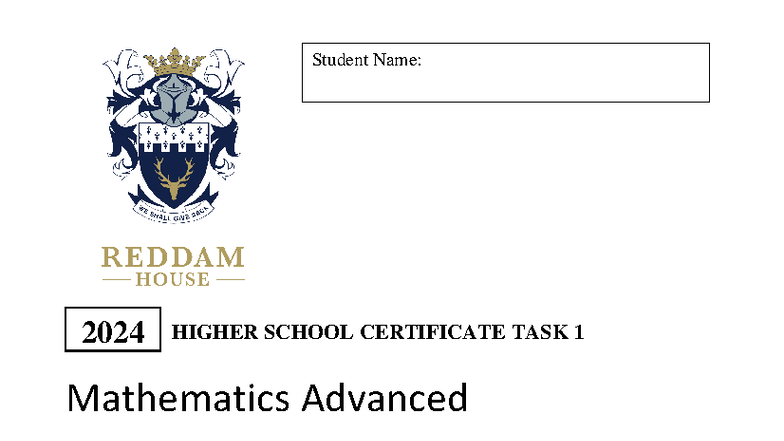2024 HSC Mathematics Advanced Task 1 Exam Paper - Studocu