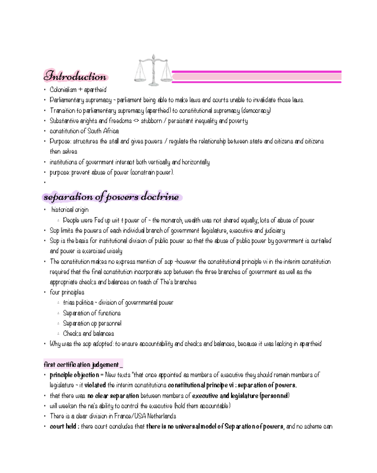 Constitutional Law A2 Notes: Separation of Powers & Parliamentary ...