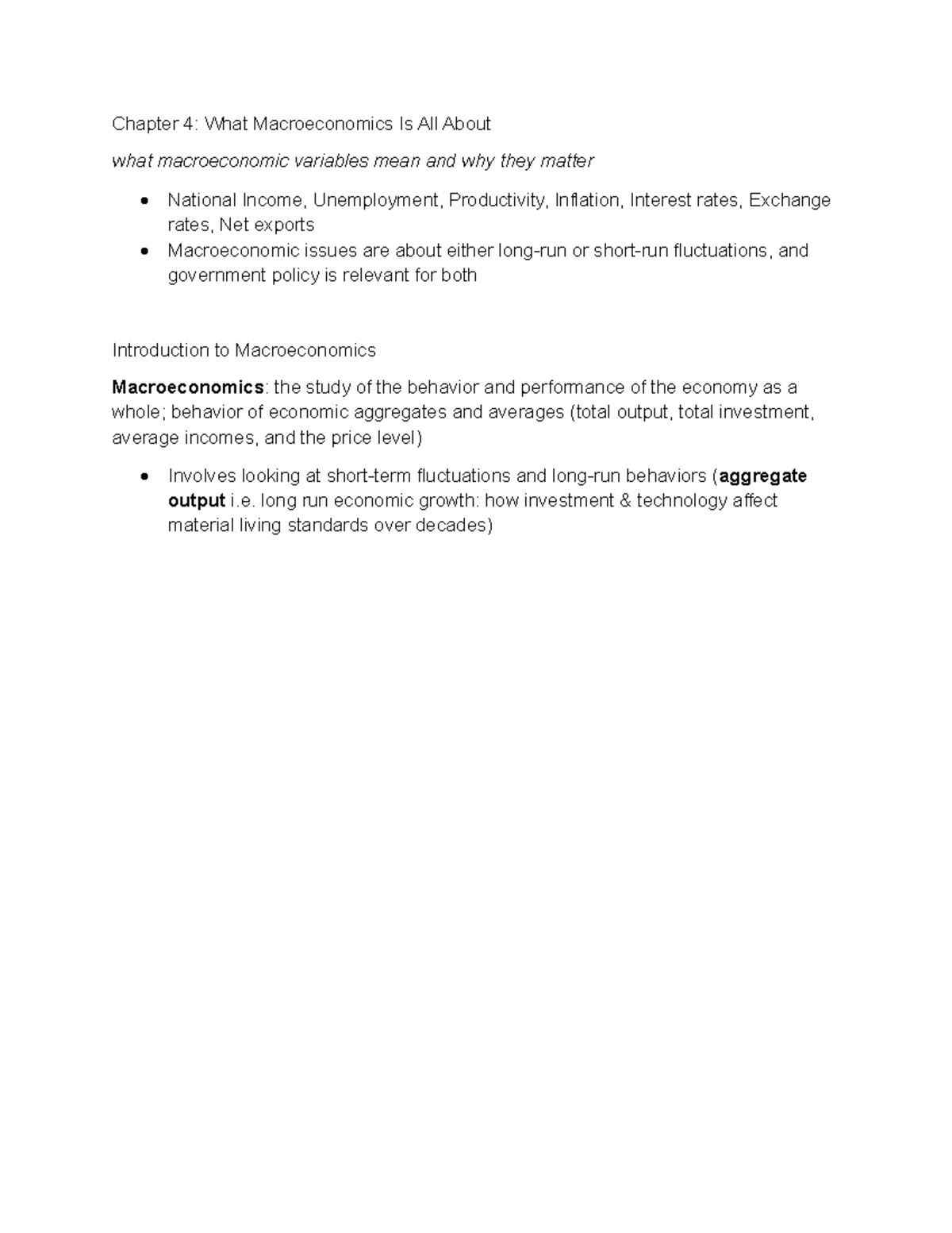 ECON 203 Ch 4 - Macroeconomic Variables & Economic Performance Notes ...