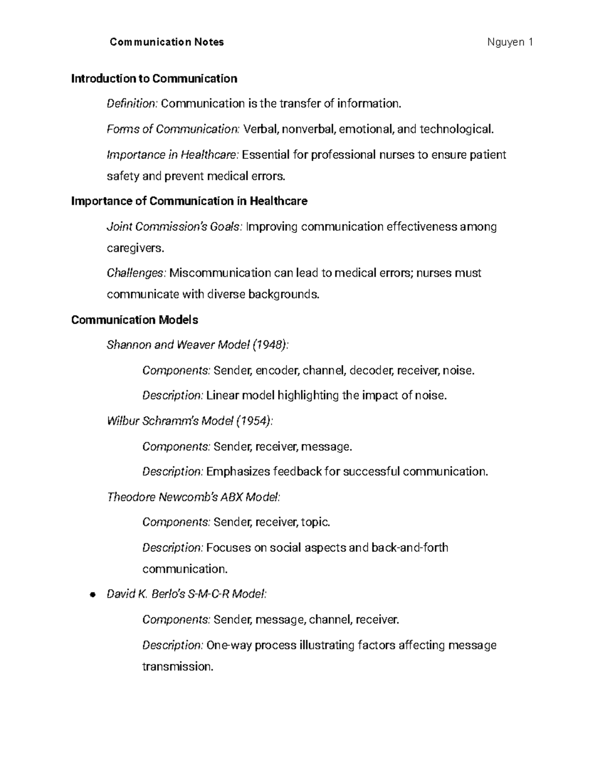 Communication Notes - how to communicate with patients as a nurse ...