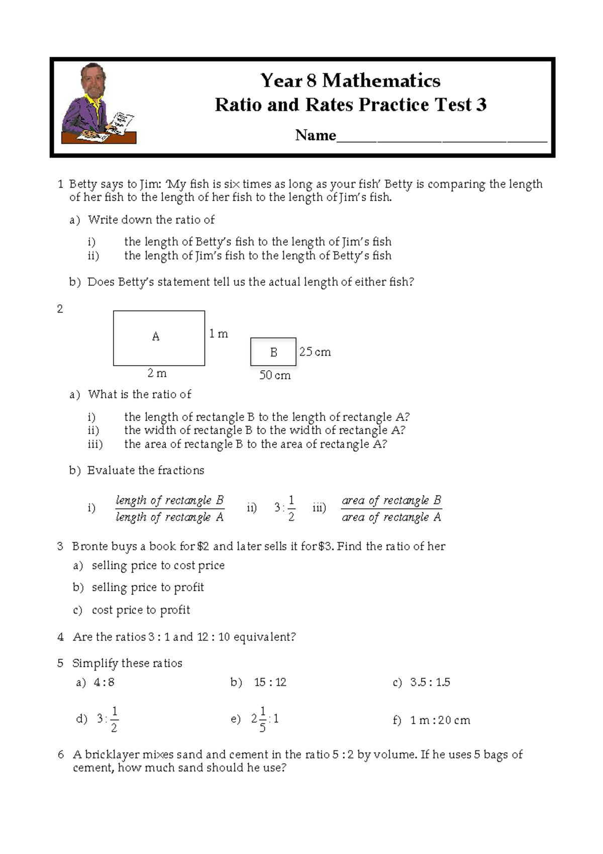 Year 8 Maths - Ratios & Rates Practice Test 3 - Studocu