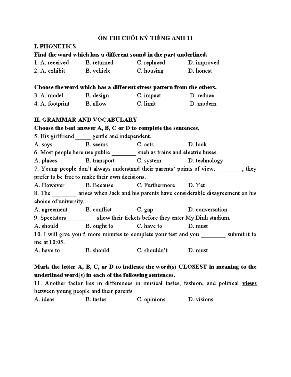 TA11 de 1 - FINAL EXAM REVIEW FOR 11TH GRADE GRAMMAR - Studocu