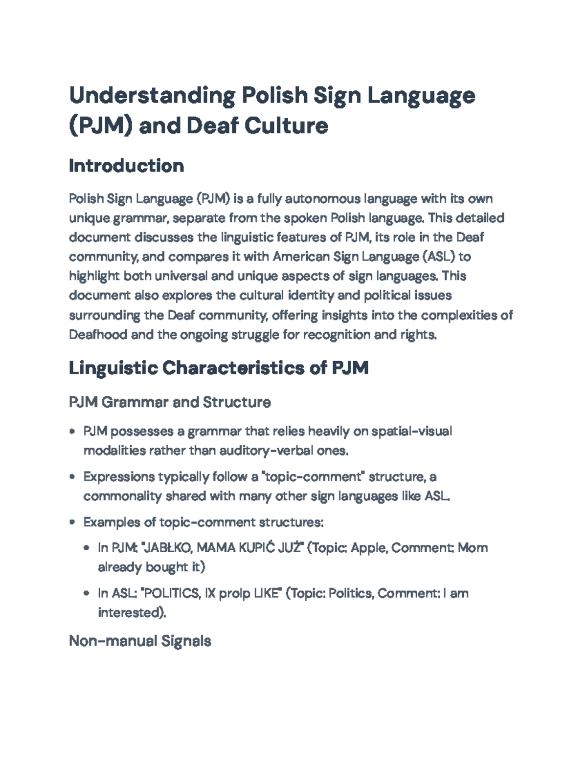 Polish Sign Language (PJM) and Deaf Culture Overview【4:0†output.pdf ...