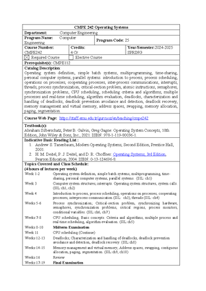CMPE 242 Operating Systems Course Outline - Spring 2025