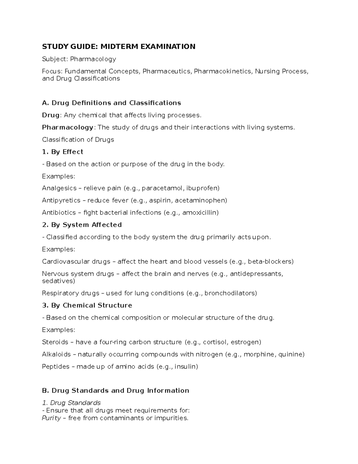 Pharmacology Study Guide: Midterm Exam Review (PHAR 101) - Studocu