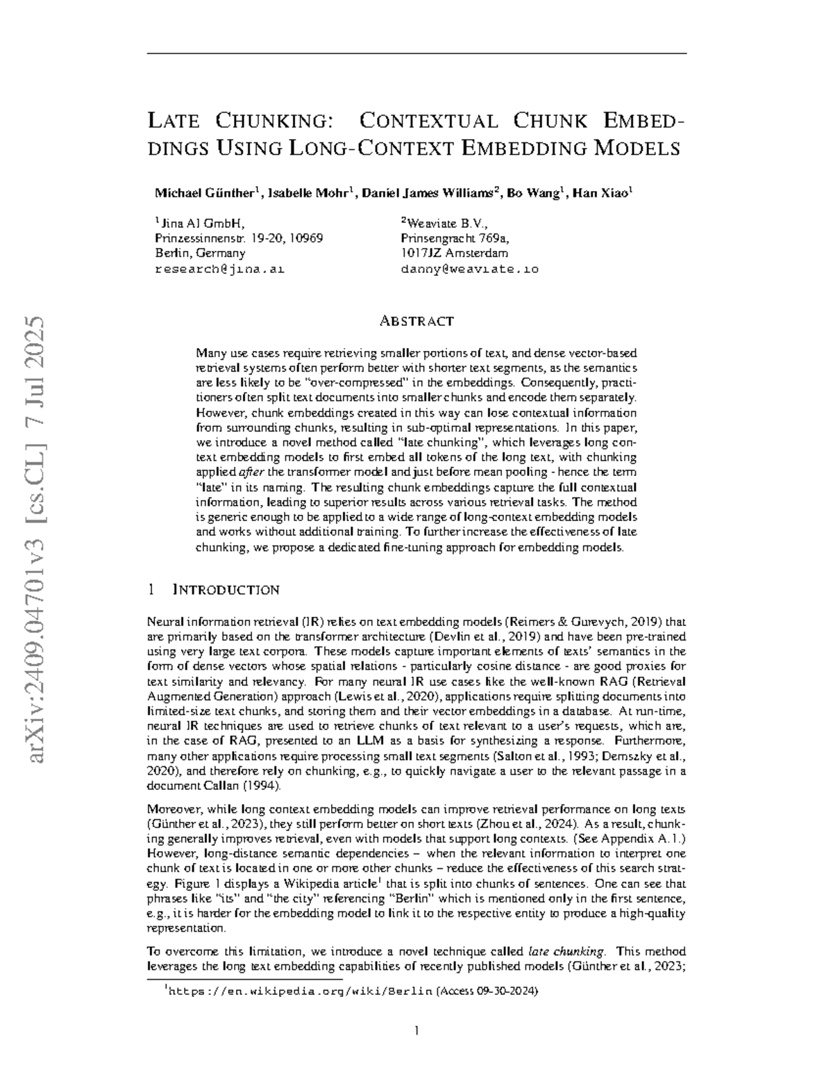 Late Chunking: Contextual Chunk Embeddings with Long-Context Models ...