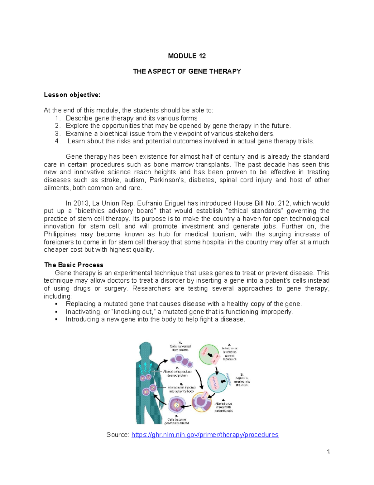 Module 12: Gene Therapy Overview & Bioethical Implications (STS 22 ...