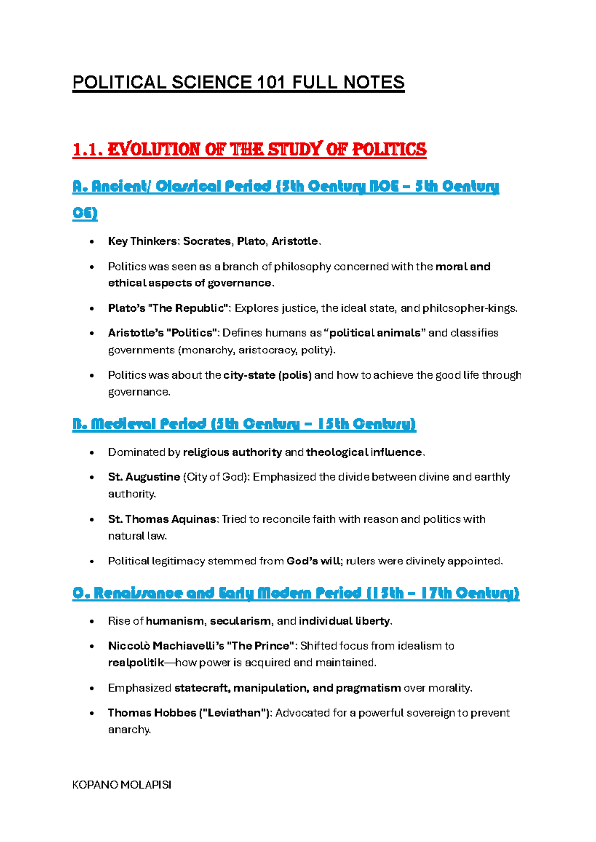 POLITICAL SCIENCE 101: COMPREHENSIVE STUDY NOTES ON POLITICS - Studocu
