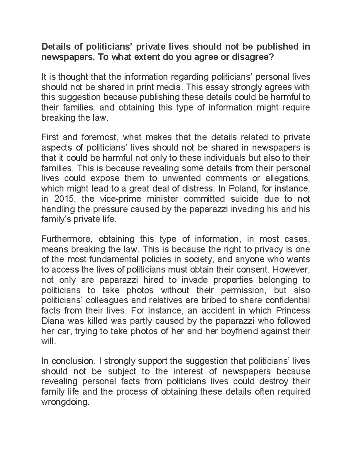 Writing 2 - Essay on Privacy in Media - Studocu
