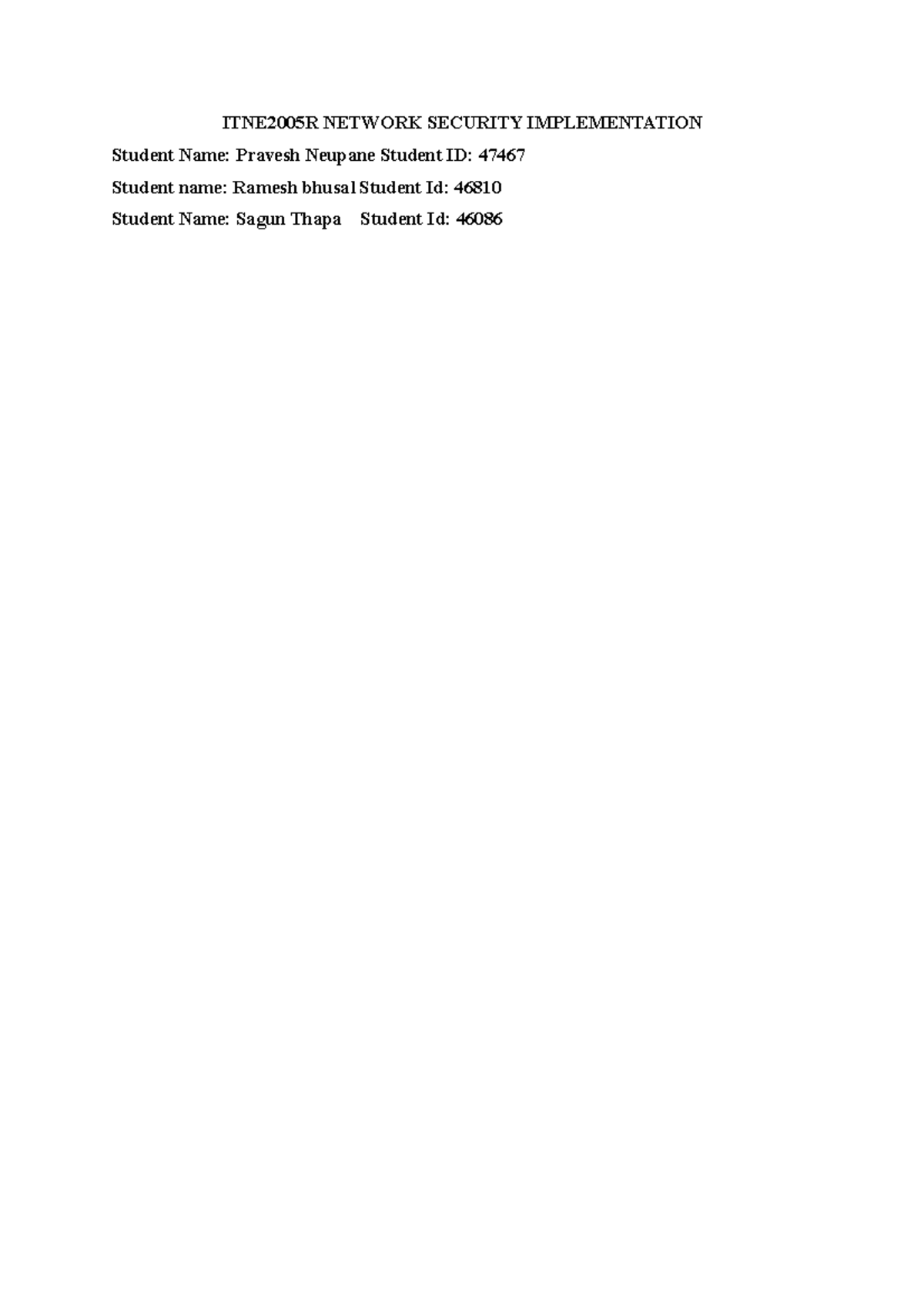 Final Assignment: Network Security Implementation (ITNE2005R) - Studocu