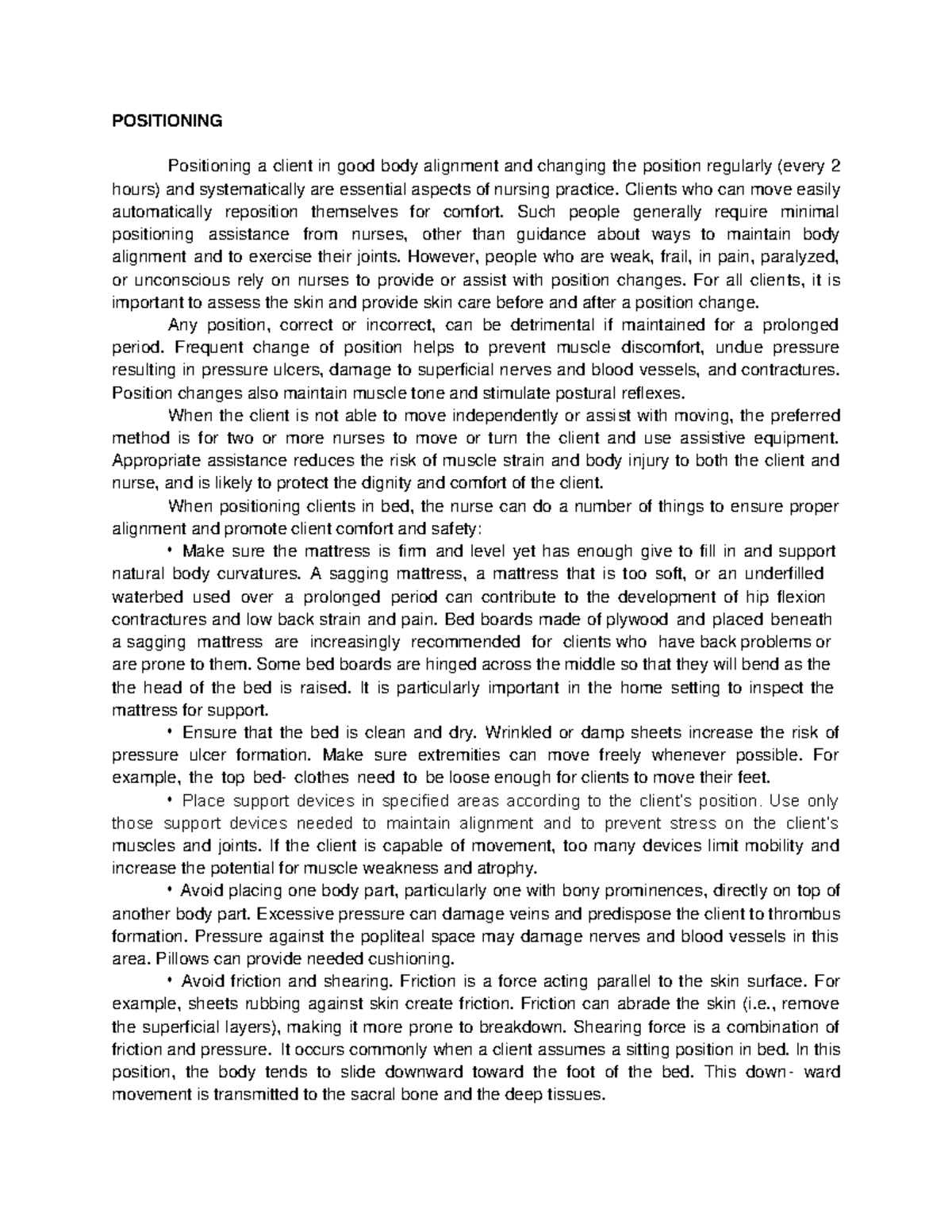 RLE - Positioning Techniques and Safety Guidelines for Nurses - Studocu