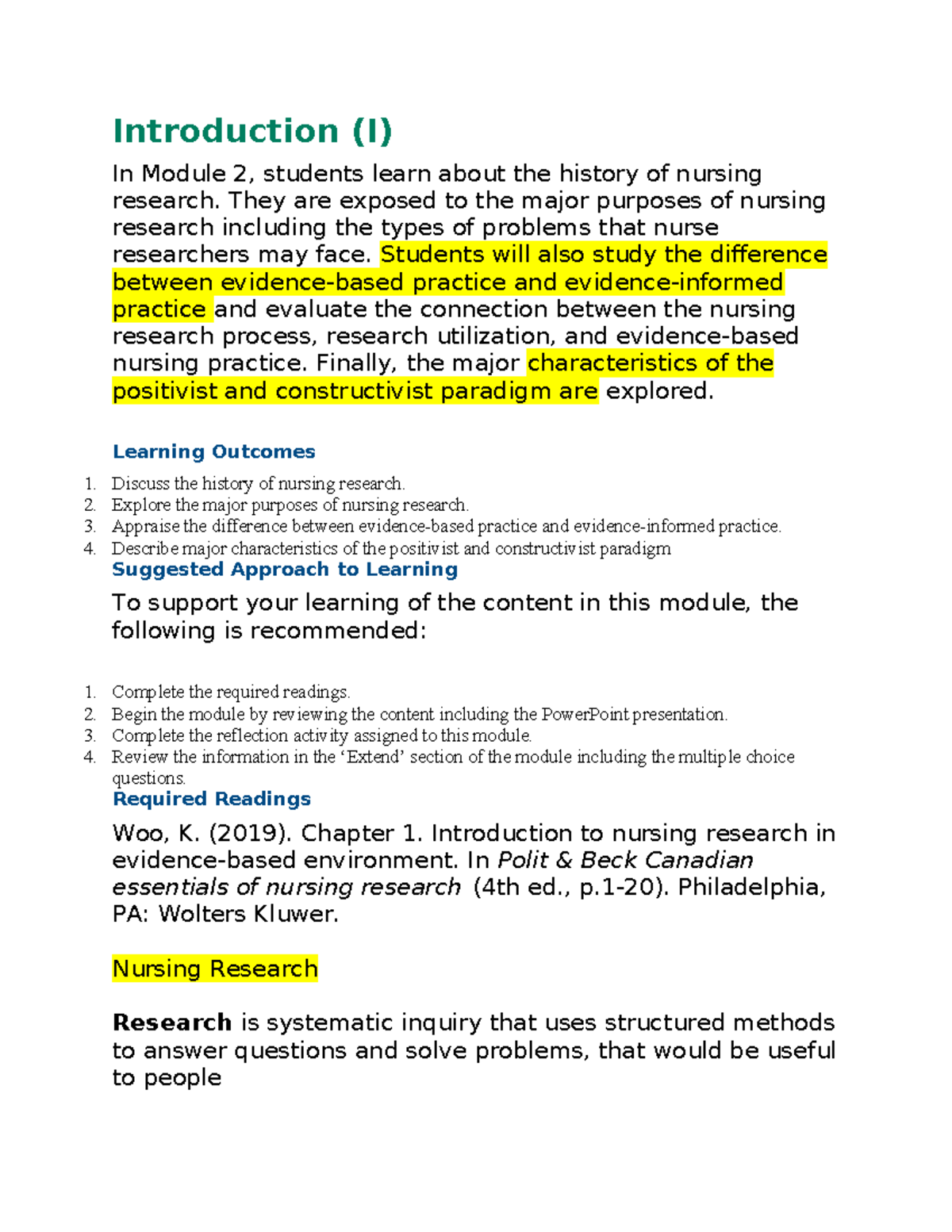Module 2 - notes - Introduction (I) In Module 2, students learn about ...