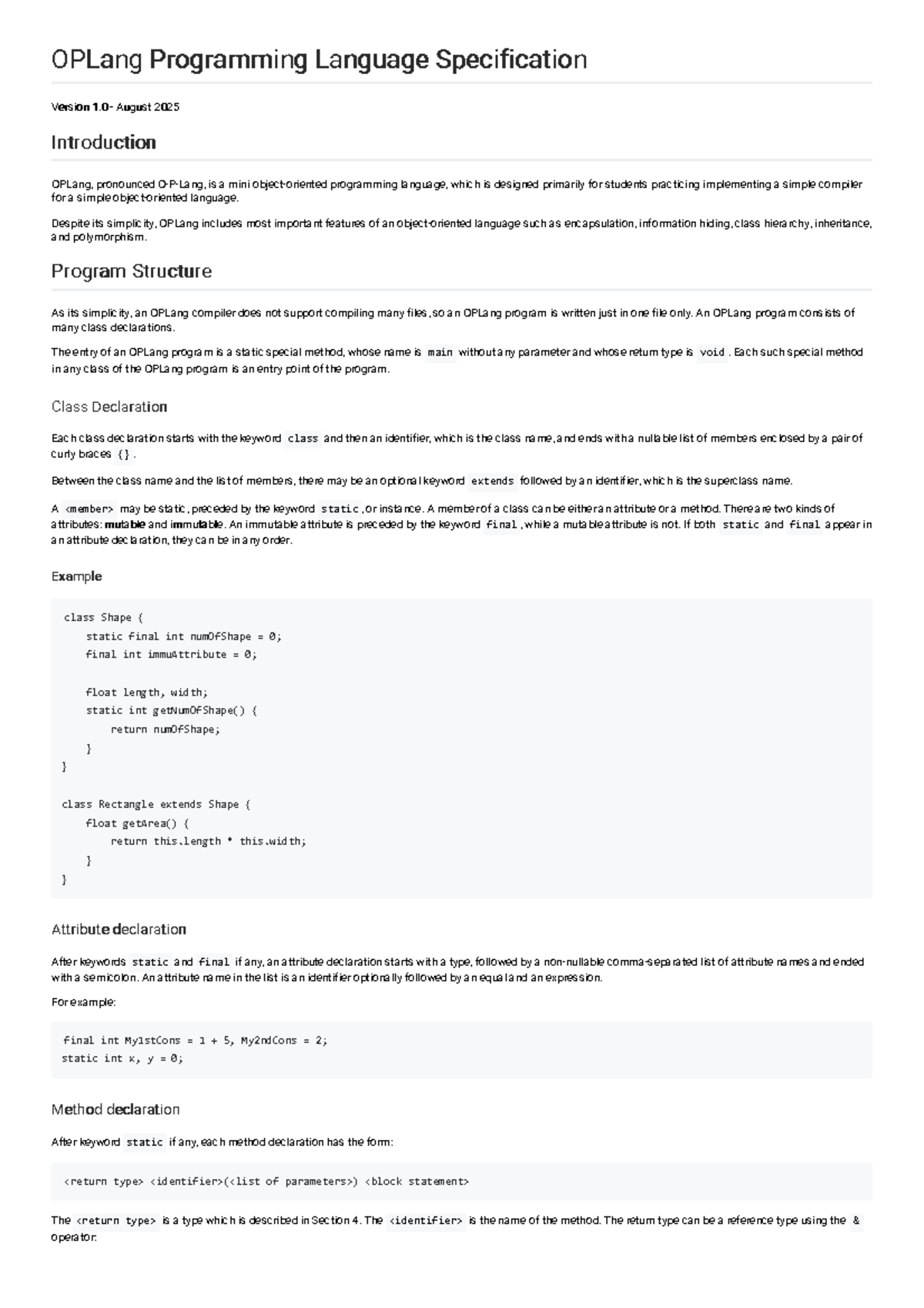 OPLang Programming Language Specification V1.0 - Overview and Features ...