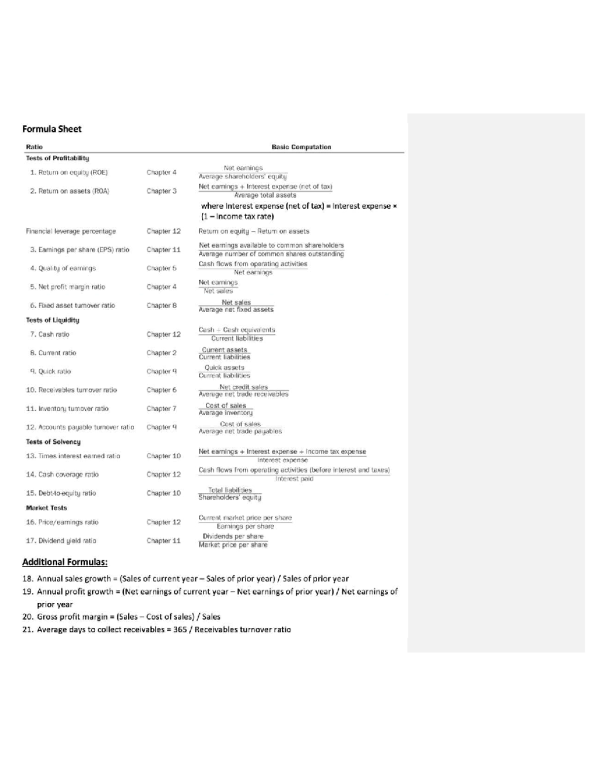 BU127 Final Exam Spring 2022 Formula Sheet - BU 127 - Studocu