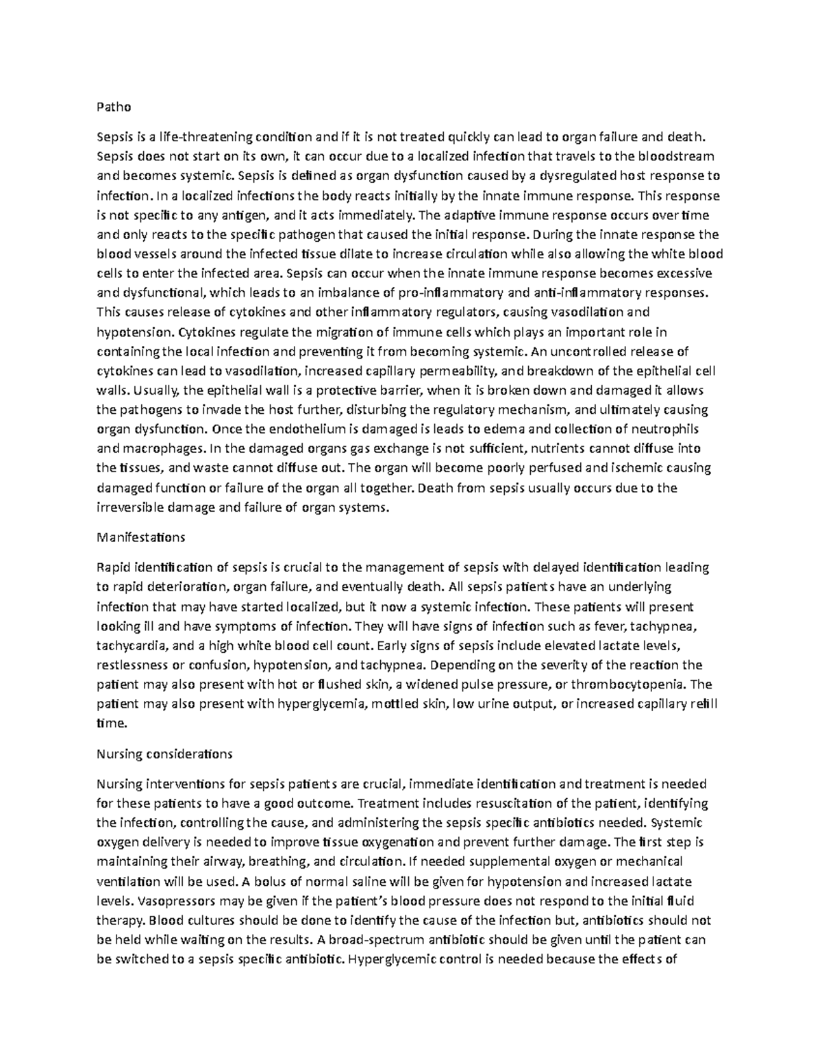 Sepsis Pathophysiology and Nursing Considerations: A Comprehensive ...