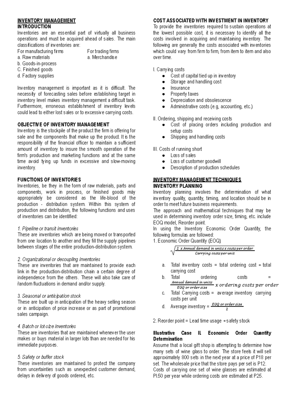 MAE3 - 03 Final Exam on Inventory Management Techniques - Studocu