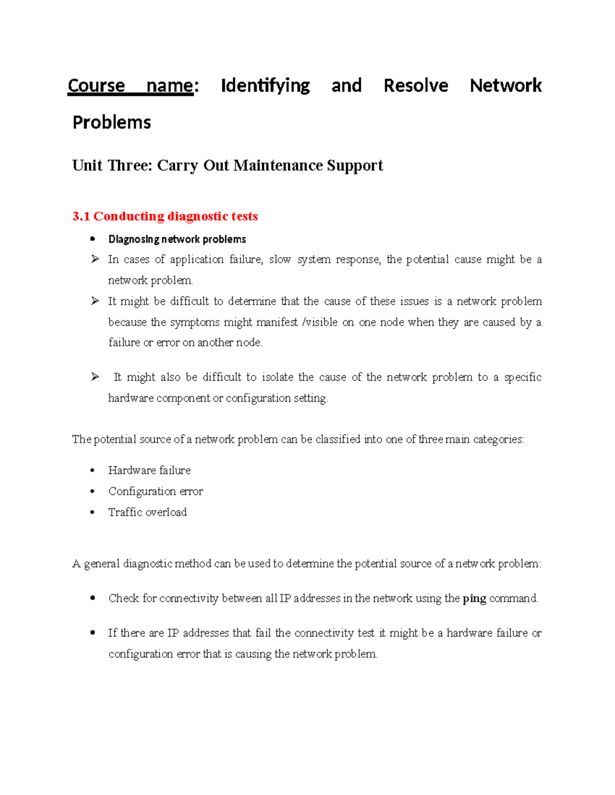 Unit 3: Identifying and Resolving Network Problems - Studocu