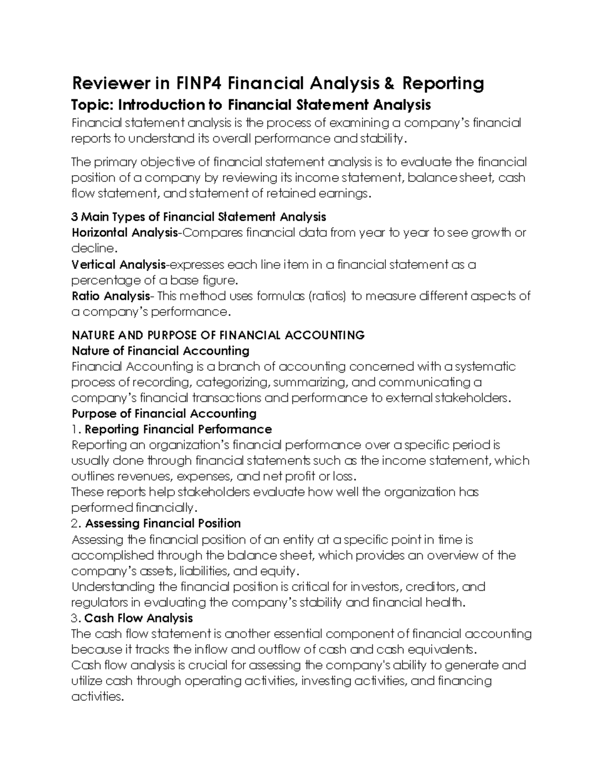 Reviewer in FINP4 Financial Analysis and Reporting: Key Concepts and ...