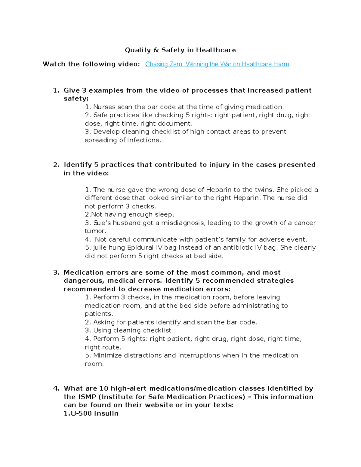 Quality Safety in Healthcare: Insights from "Chasing Zero" Video (NP1 ...