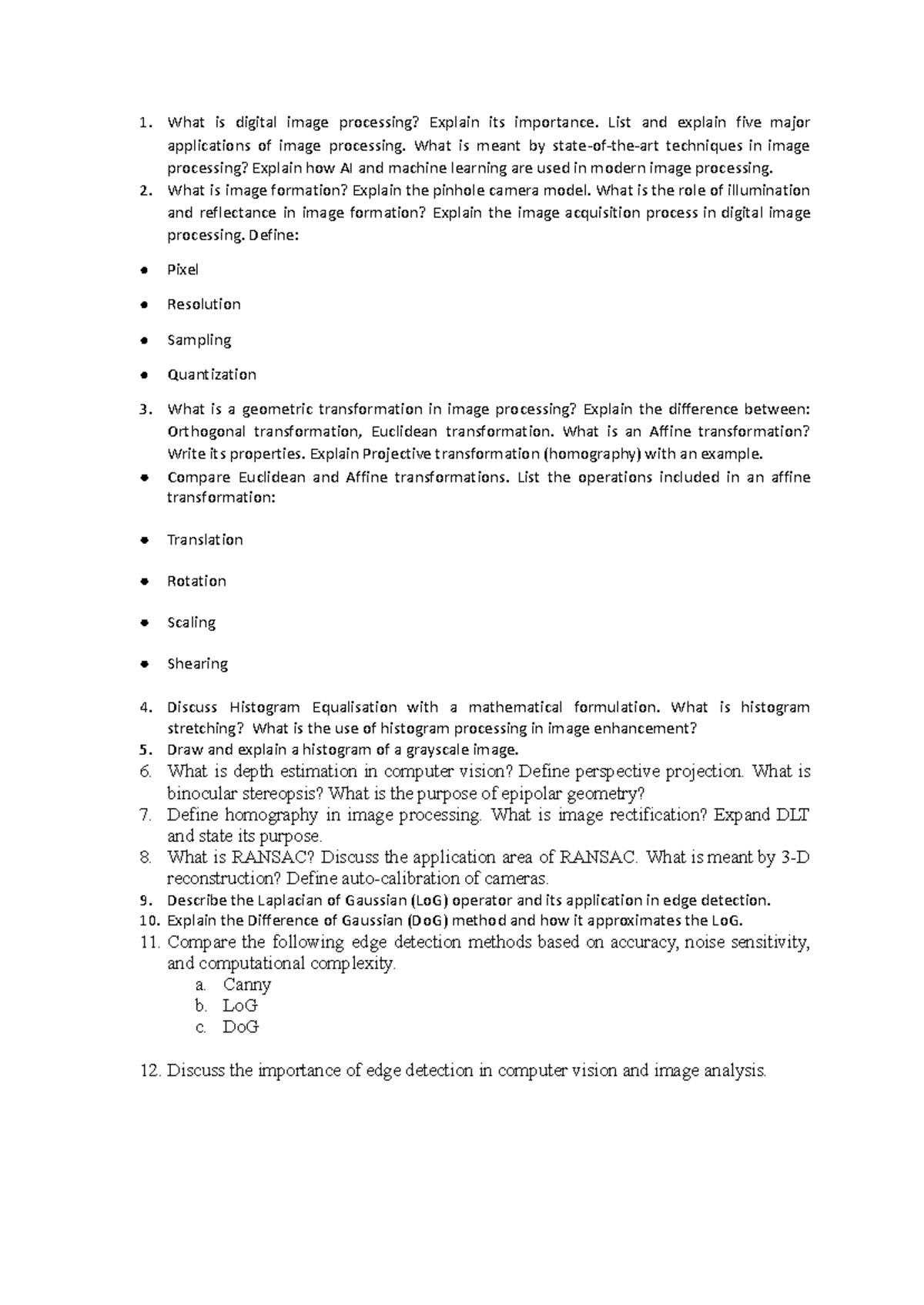 Important Questions on Digital Image Processing (CV) - Studocu
