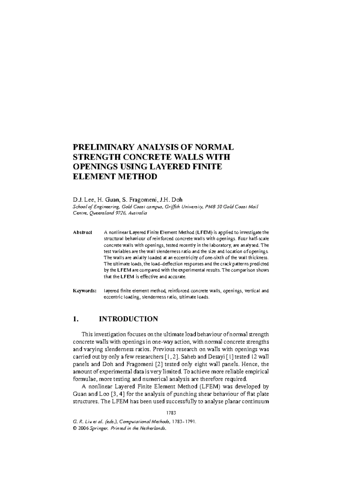 Design of Reinforced Concrete Walls with Openings for Strength and ...