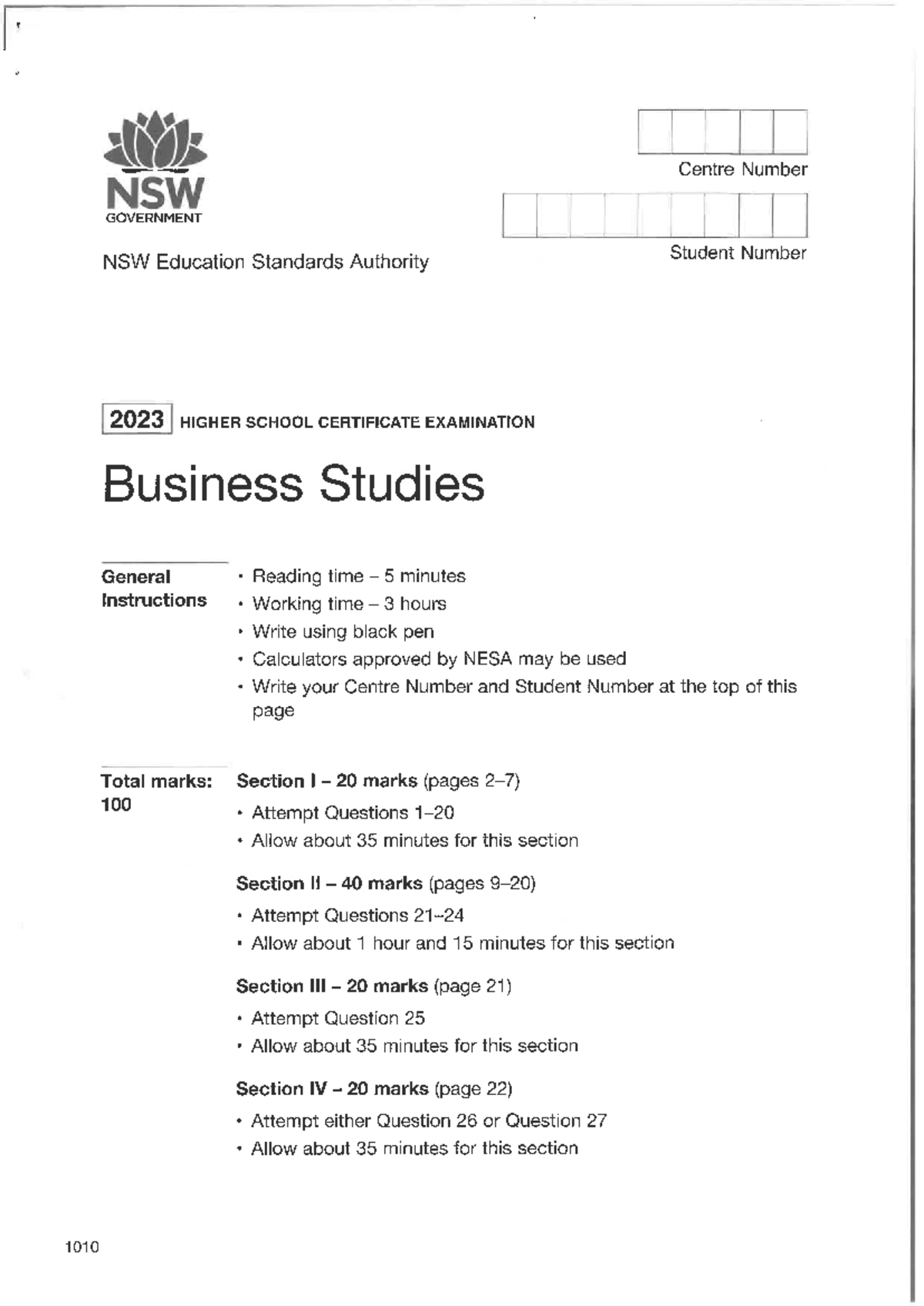 Business Studies - HSC Exam Practice Papers 2023 - Studocu