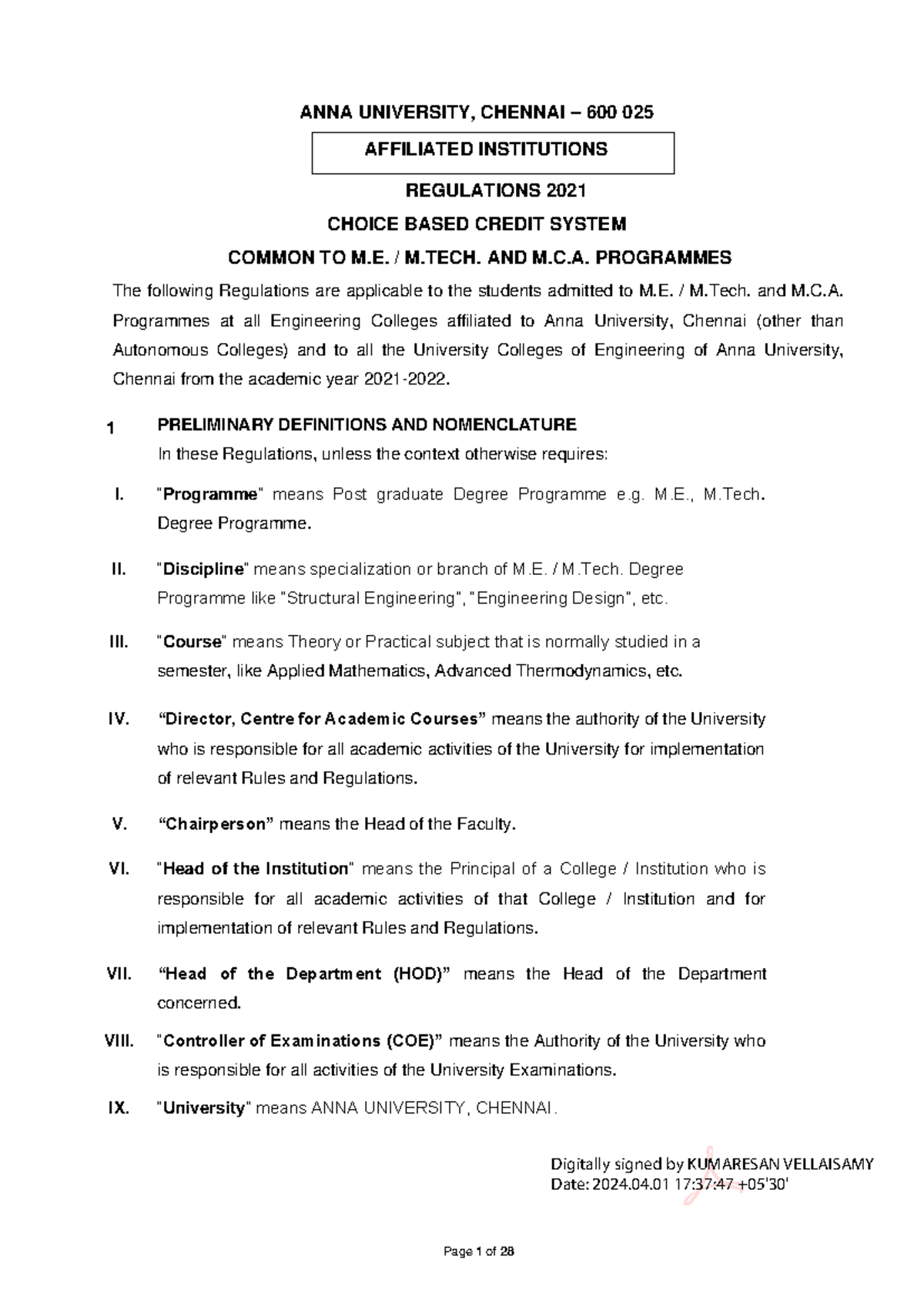 Anna University M.E., M.Tech., and M.C.A. Programmes Academic ...