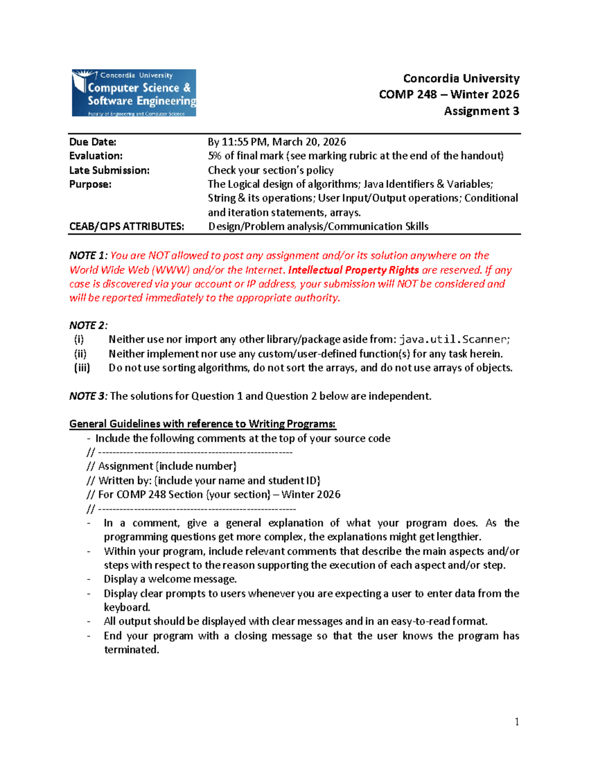 Concordia University COMP 248 Winter 2026 Assignment 3: Java Savings ...