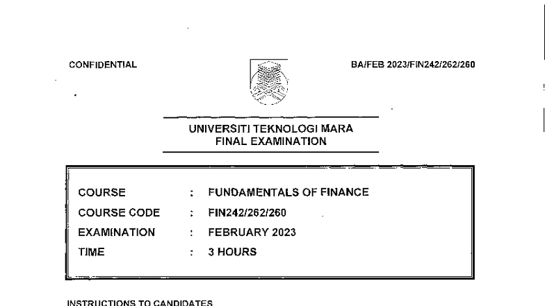 FIN242: Fundamentals of Finance Final Exam Paper - February 2023 - Studocu