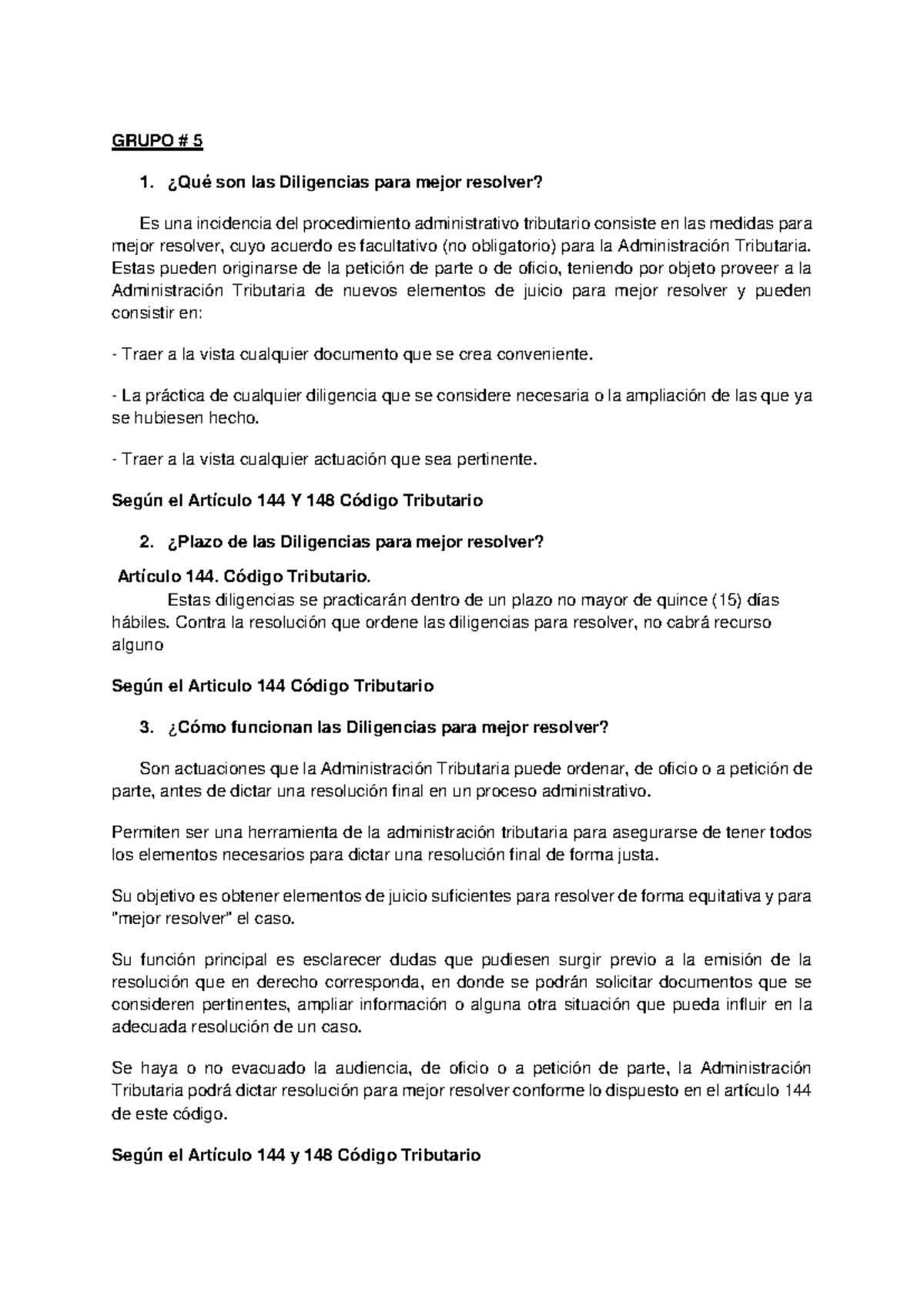 Diligencias para Mejor Resolver - Grupo 5 - Código Tributario - Document Preview