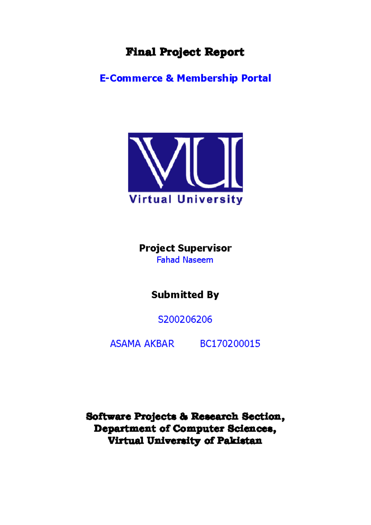 Final Year Project Report: Membership Portal Development (BSCS) - Studocu