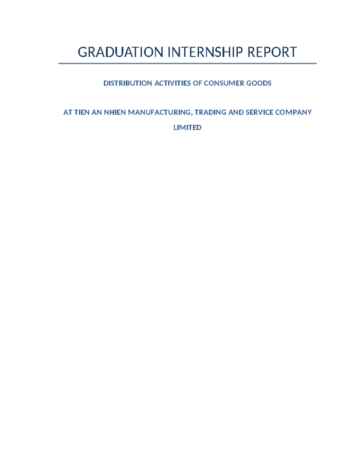 GRADUATION INTERNSHIP REPORT: DISTRIBUTION ACTIVITIES IN FMCG (2025 ...