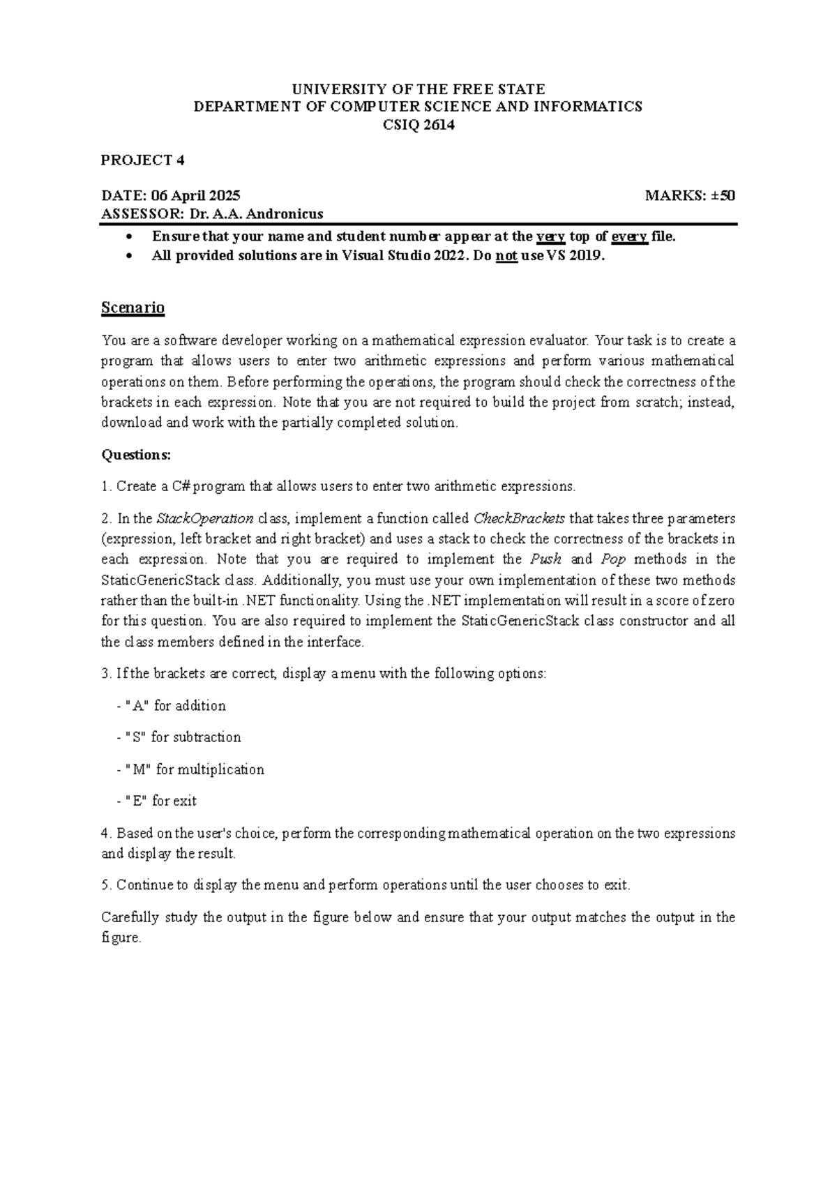 CSIQ 2614 Project 4: Math Expression Evaluator Implementation - Studocu