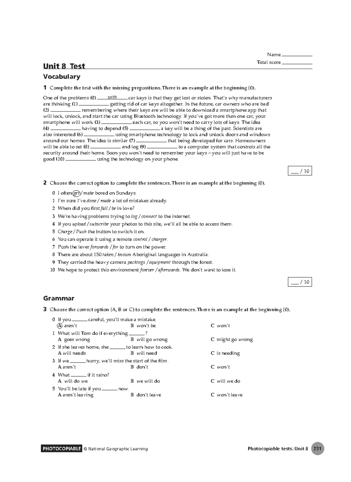 U8 Pre-Intermediate Vocabulary Test: Fill in the Blanks - Studocu