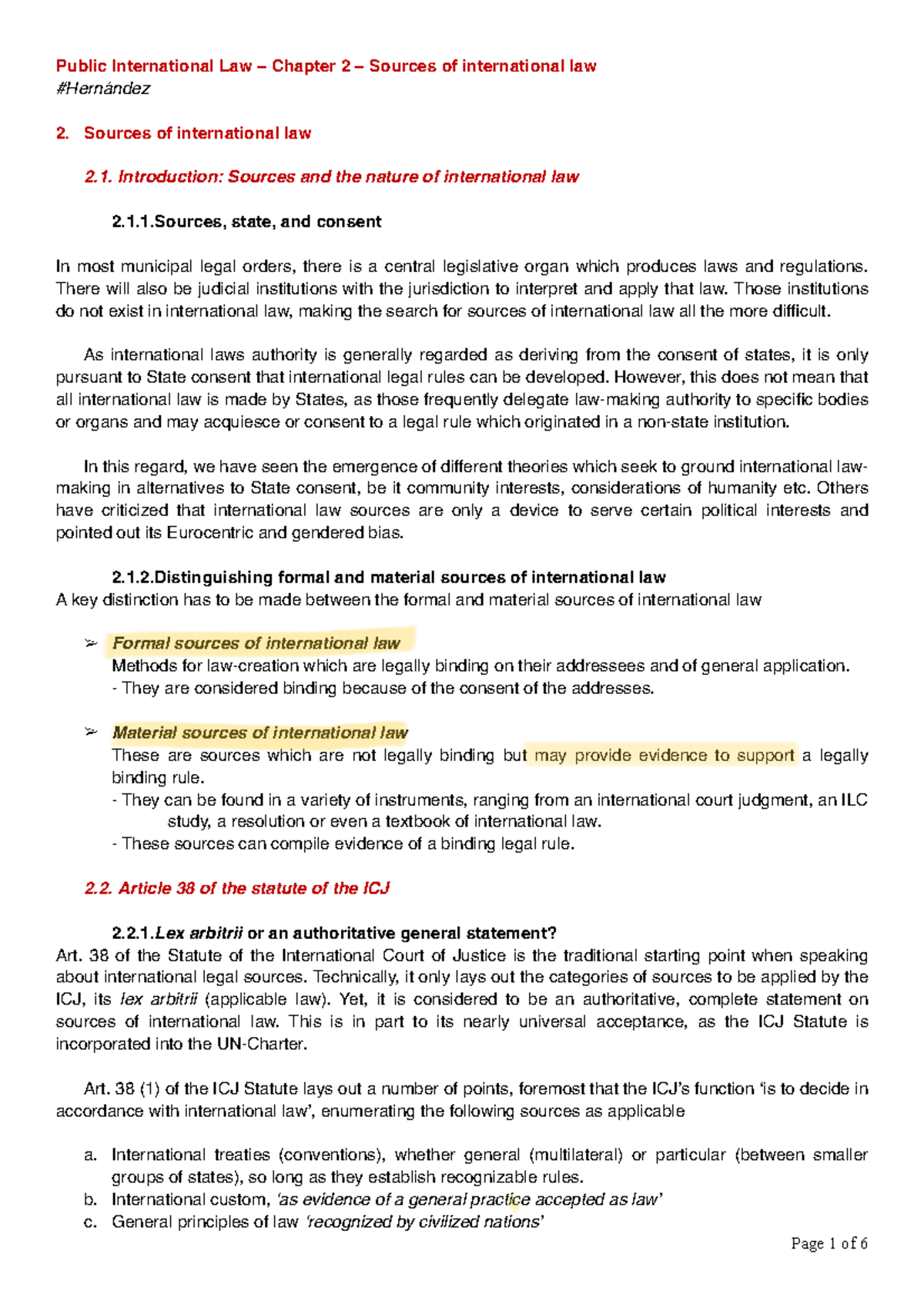 International Law Sources - Summary of Chapter 2 (Hernández) - Studeersnel