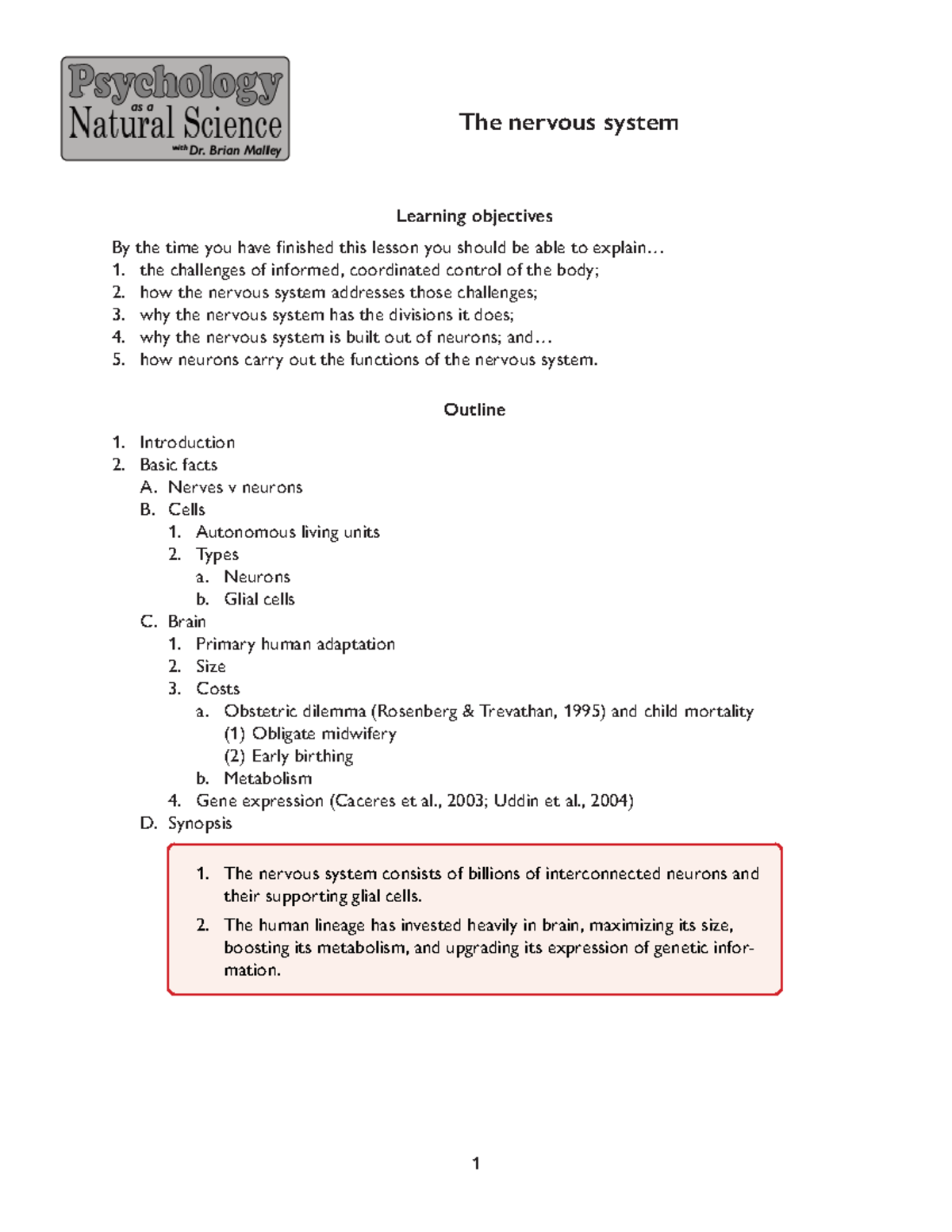 The nervous system - This is the lecture notes to follow that will help ...