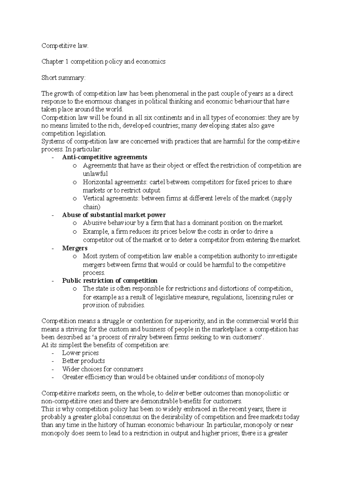 Competition Law Overview: Weeks 1-7 Summary and Key Concepts - Studeersnel