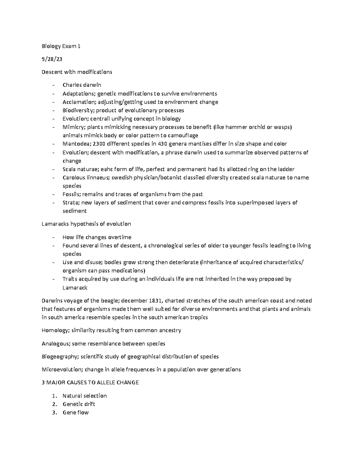 Biology 101 - Exam 1 Study Guide for Scott Parker's Course - Studocu