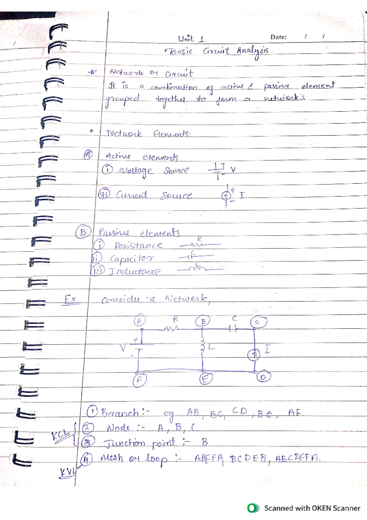 Ut1 NA - notes of unit q of network analysis - Unit 1 Date: Basic ...