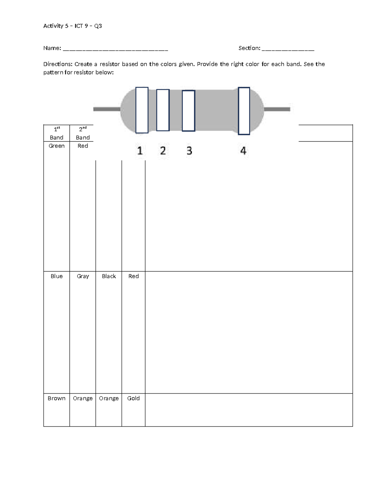 Activity 5 - Q3 - Resistor Color Code Guide ICT 9 - Studocu