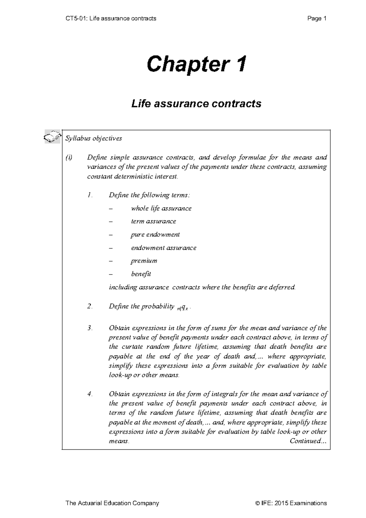 Life Assurance Contracts: ST3 Final Exam Notes on Pricing and Valuation ...