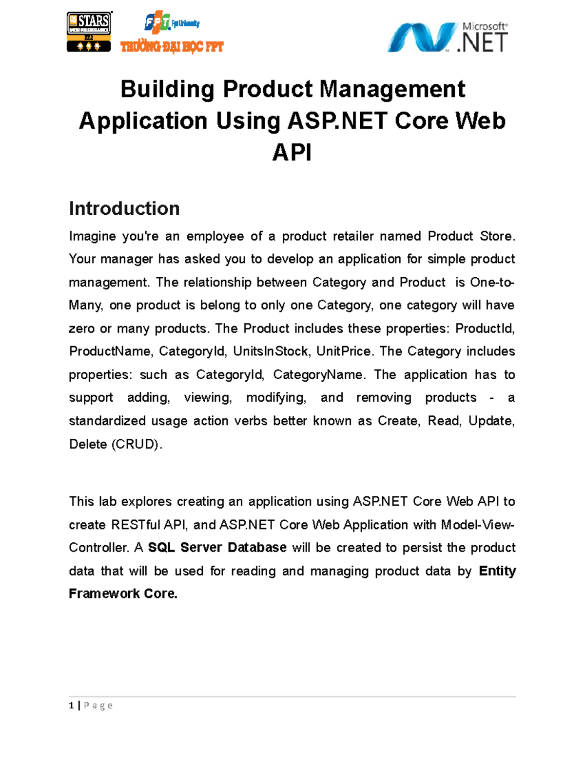 Lab01: Building Product Management App with ASP.NET Core Web API - Studocu