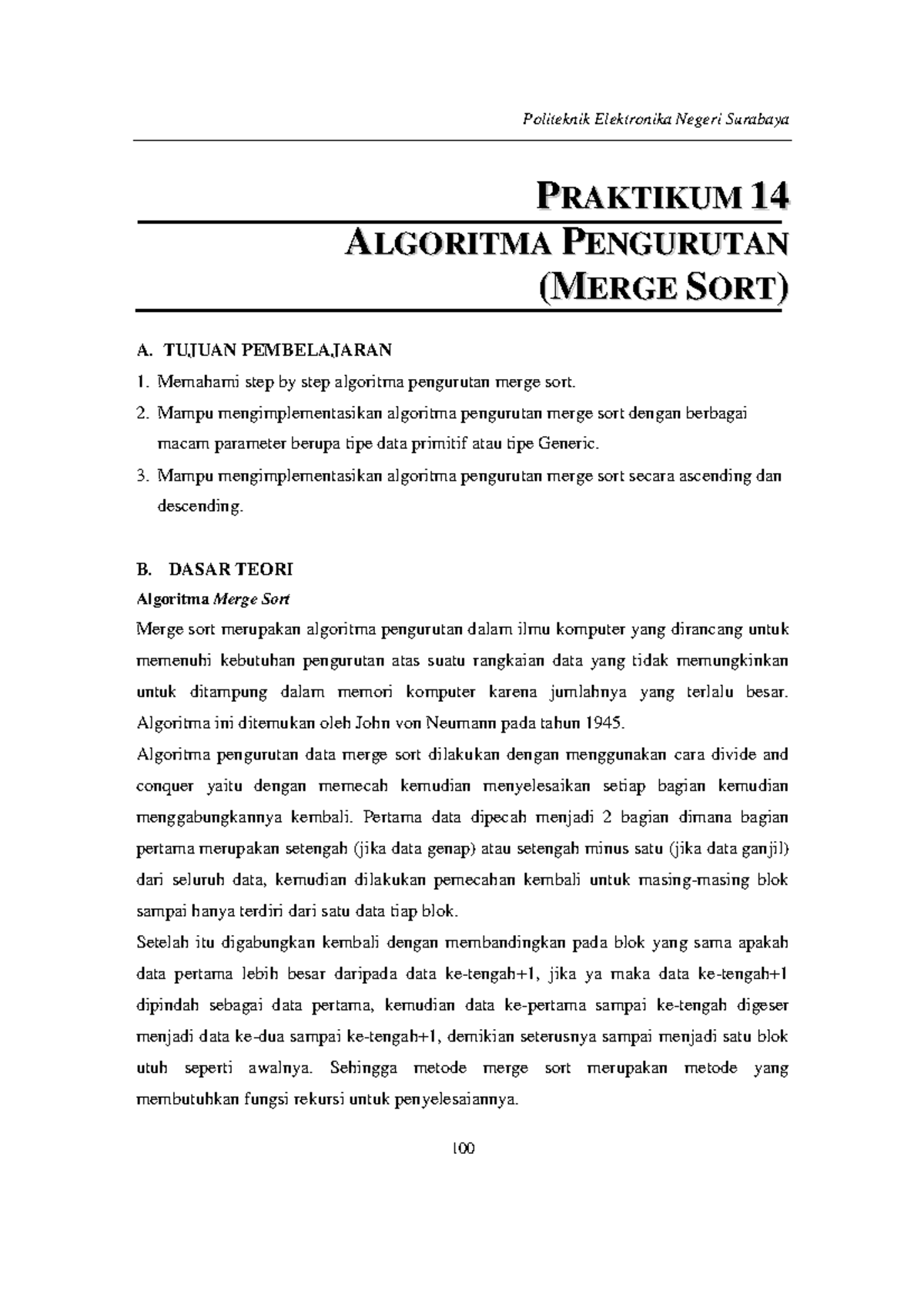 Praktikum 14 - Algoritma Pengurutan Merge Sort dalam Pemrograman - Studocu