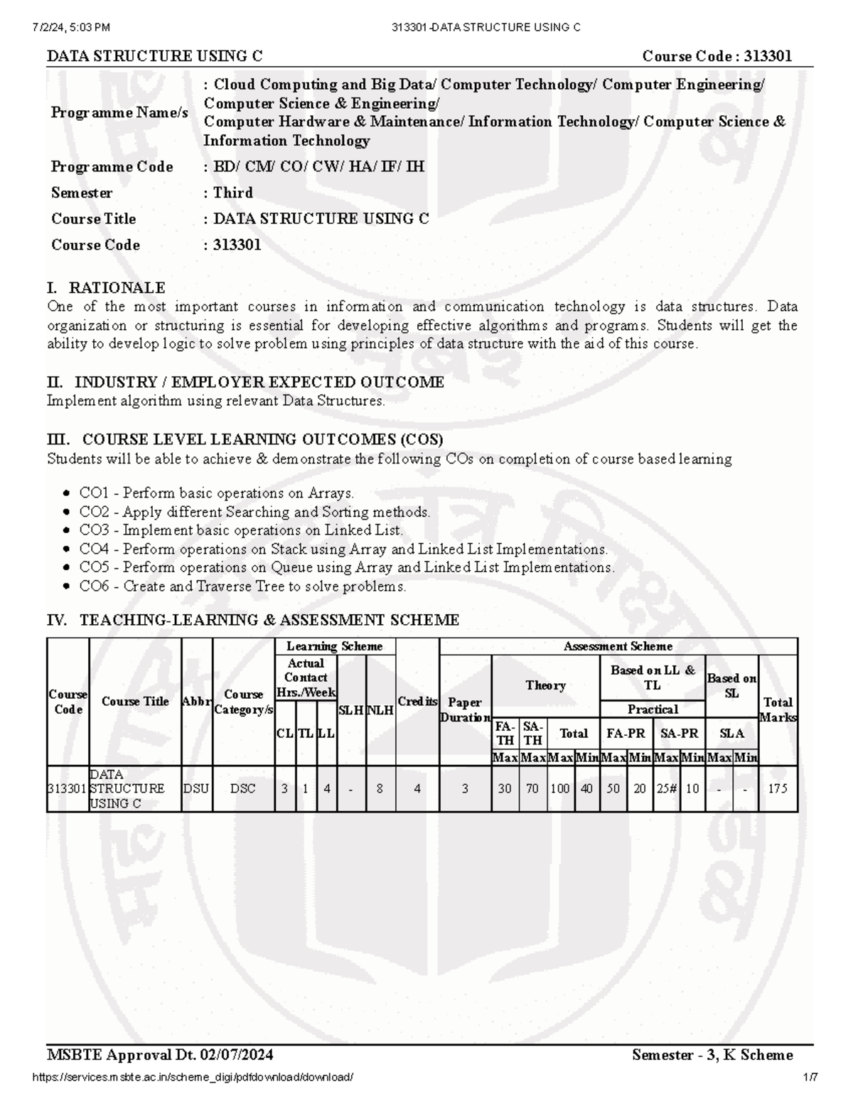 DATA STRUCTURE USING C - Final Course Notes (Course Code: 313301) - Studocu